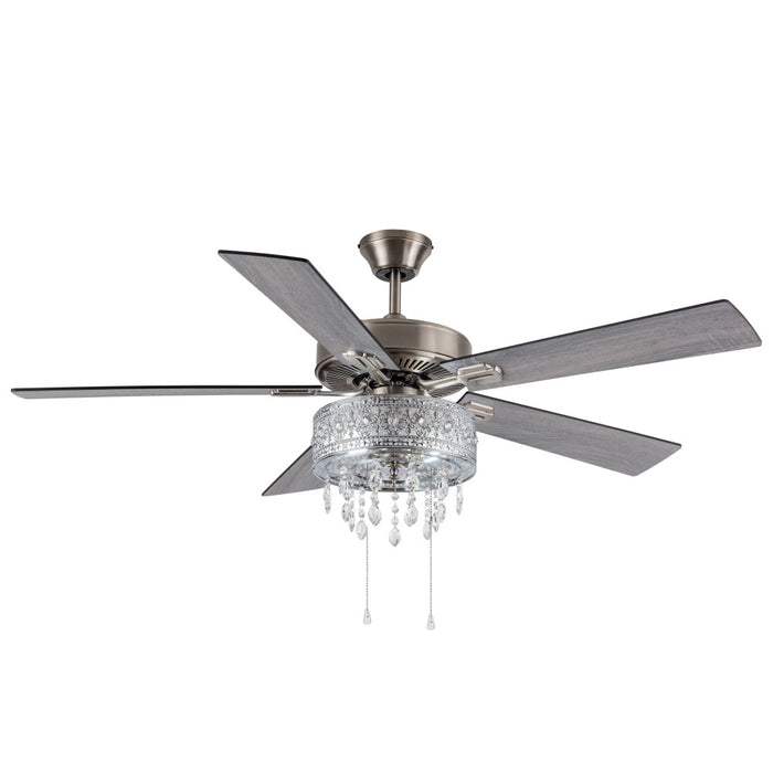 52"W LED Roxsie 5-Blade Crystal LED Chandelier Ceiling Fan-On