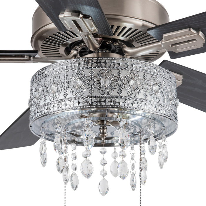 52"W LED Roxsie 5-Blade Crystal LED Chandelier Ceiling Fan. Shade closeup-On
