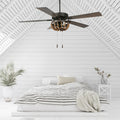 52"W Wooden Chandelier 5-Blade LED Ceiling Fan in a bedroom setting