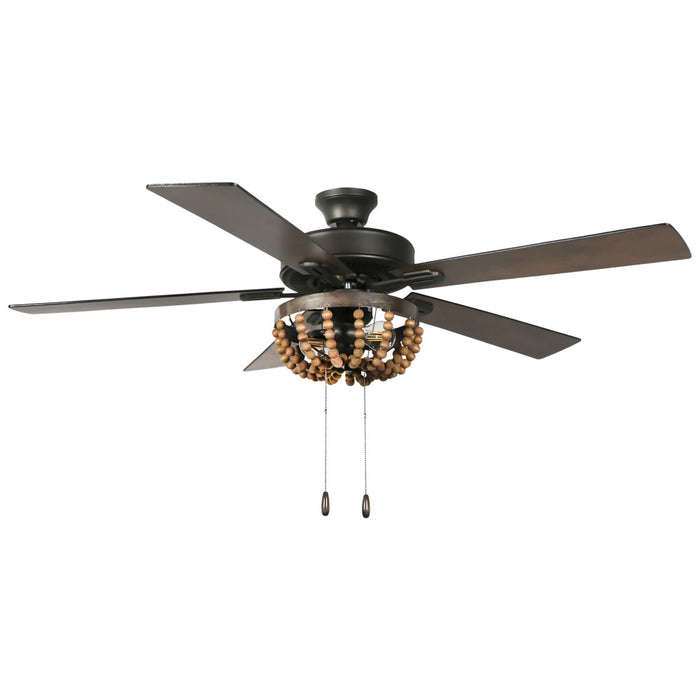 52"W Wooden Chandelier 5-Blade LED Ceiling Fan-Off