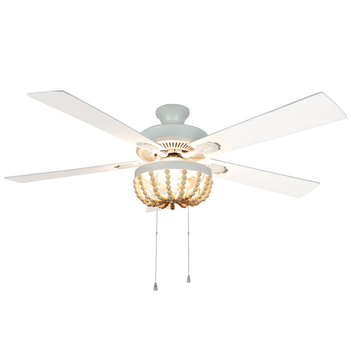 52"W Wooden Chandelier 5-Blade LED Ceiling Fan-On