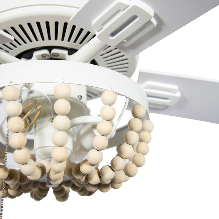 52"W Wooden Chandelier 5-Blade LED Ceiling Fan. Shade close up-Off