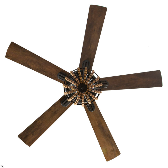 52"W Wooden Chandelier 5-Blade LED Ceiling Fan. Straight-on view-Off