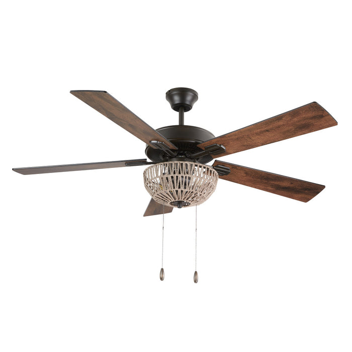 52"W Woven Rope 5-Blade LED Ceiling Fan-Off