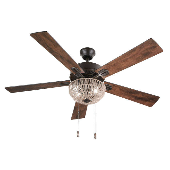 52"W Woven Rope 5-Blade LED Ceiling Fan-On