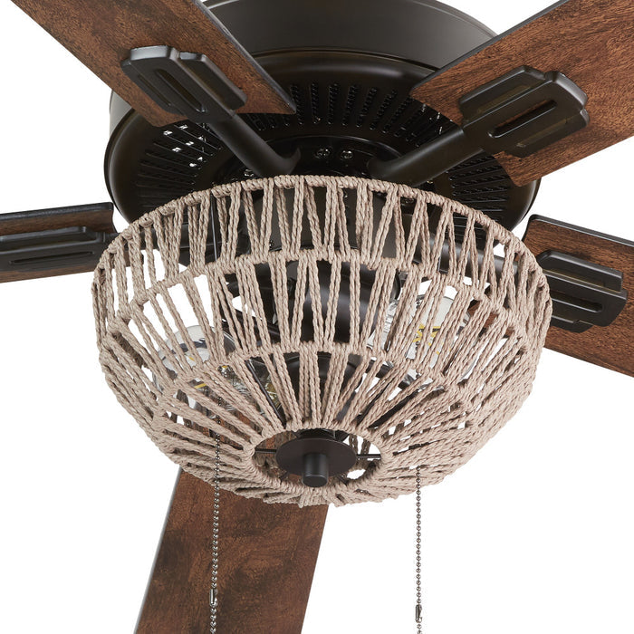 52"W Woven Rope 5-Blade LED Ceiling Fan. Shade closeup-Off
