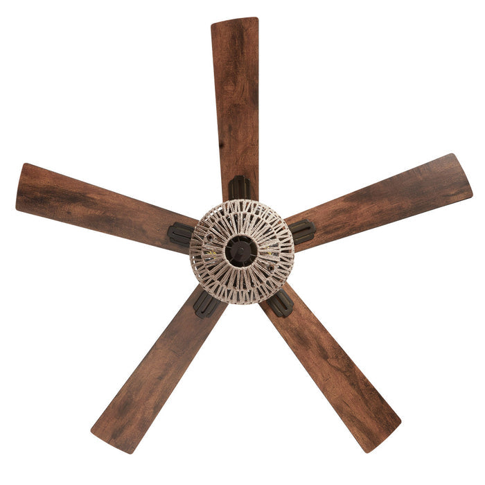 52"W Woven Rope 5-Blade LED Ceiling Fan. Straight-on view-Off