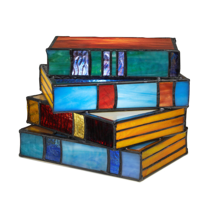 5.75" H Multi-Colored Book Stack Stained Glass Accent Lamp-On
