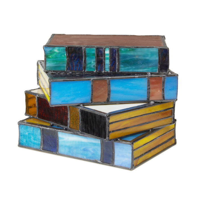 5.75" H Multi-Colored Book Stack Stained Glass Accent Lamp-Off