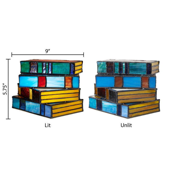 5.75" H Multi-Colored Book Stack Stained Glass Accent Lamp