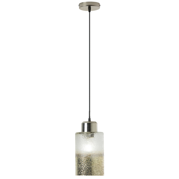 6" Callie Silver Finish Textured Metallic Gold and Clear Ombre Glass Cylinder-Shaped Pendant Lamp-On
