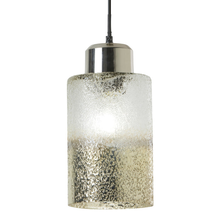 6" Callie Silver Finish Textured Metallic Gold and Clear Ombre Glass Cylinder-Shaped Pendant Lamp. Shade closeup-On