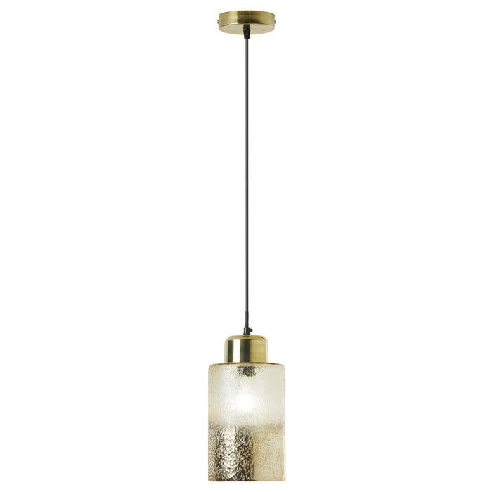 6" Callie Textured Metallic Gold and Clear Ombre Glass Cylinder-Shaped Pendant Lamp-On