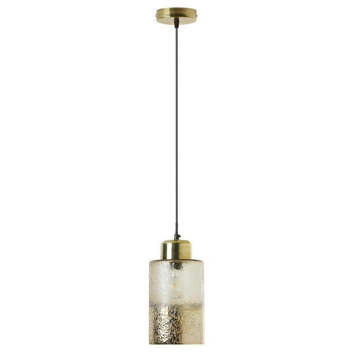 6" Callie Textured Metallic Gold and Clear Ombre Glass Cylinder-Shaped Pendant Lamp-Off