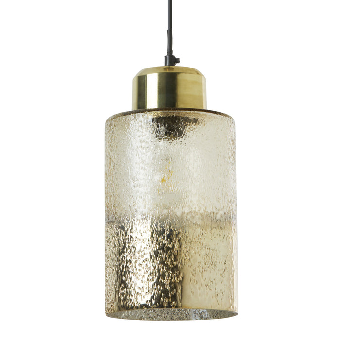 6" Callie Textured Metallic Gold and Clear Ombre Glass Cylinder-Shaped Pendant Lamp. Shade closeup-Off
