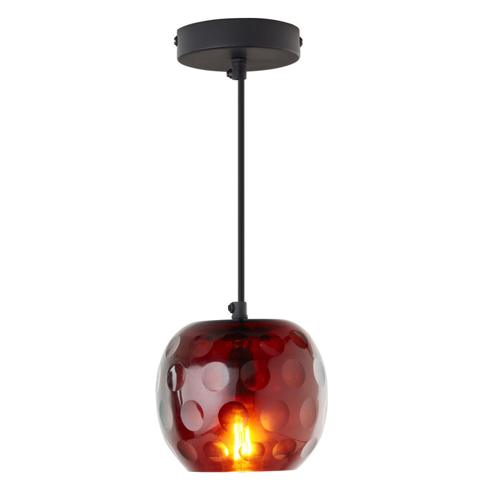 6" W Anthony Retro Red Hand-Blown Glass Globe Shade Pendant Light with Hand Cut Polka Dot Design-On