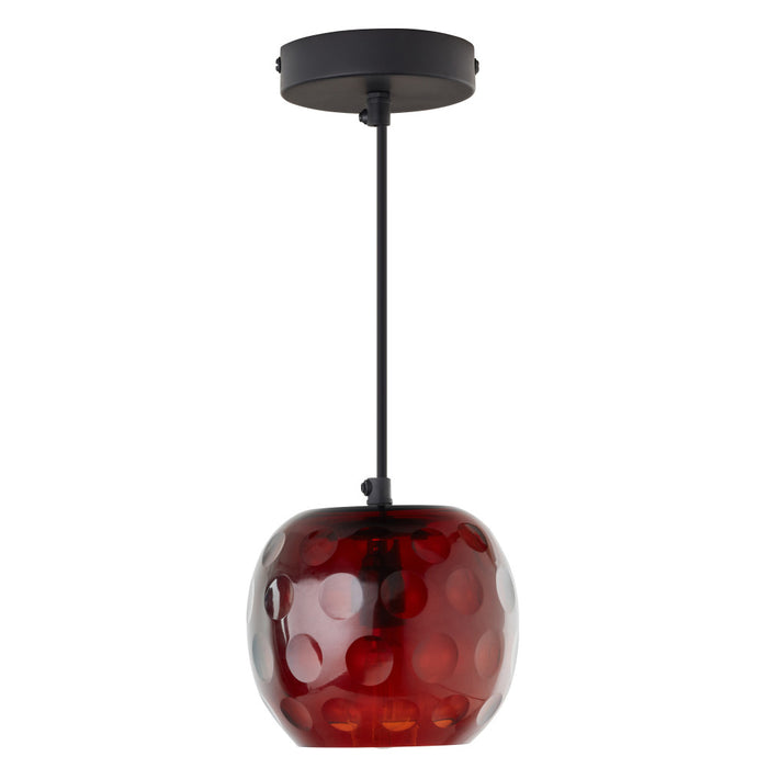6" W Anthony Retro Red Hand-Blown Glass Globe Shade Pendant Light with Hand Cut Polka Dot Design-Off