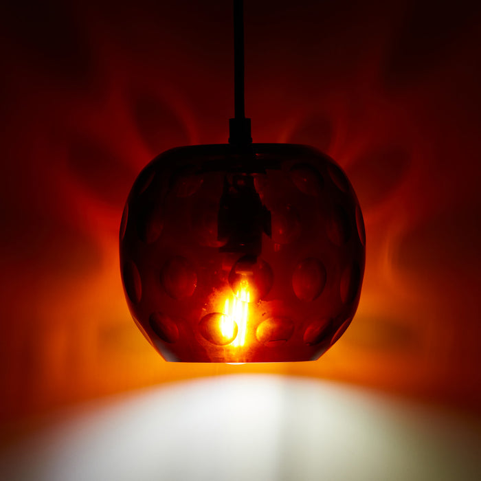 6" W Anthony Retro Red Hand-Blown Glass Globe Shade Pendant Light with Hand Cut Polka Dot Design