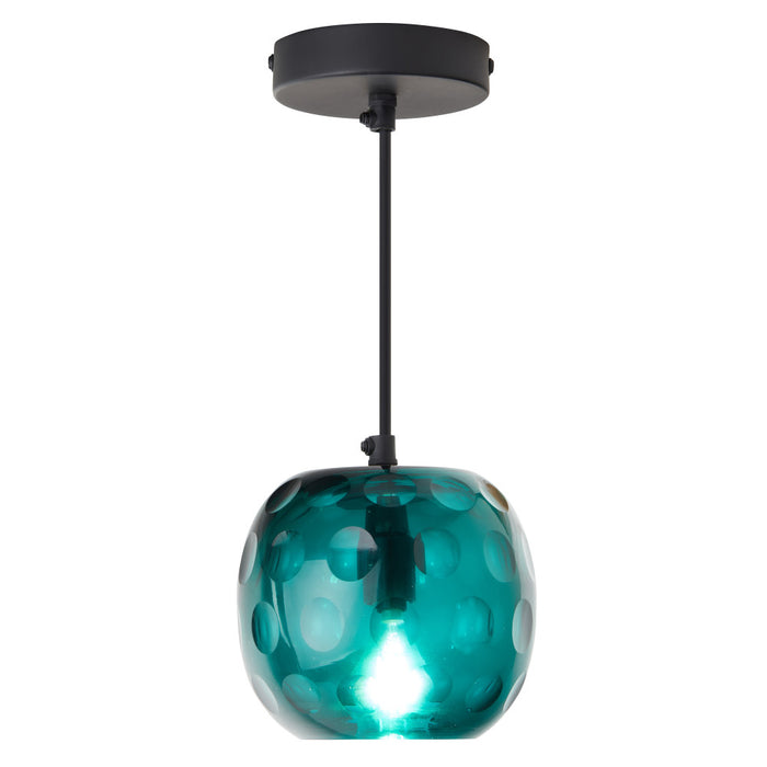 6" W Anthony Retro Teal Hand-Blown Glass Globe Shade Pendant Light with Hand Cut Polka Dot Design-On