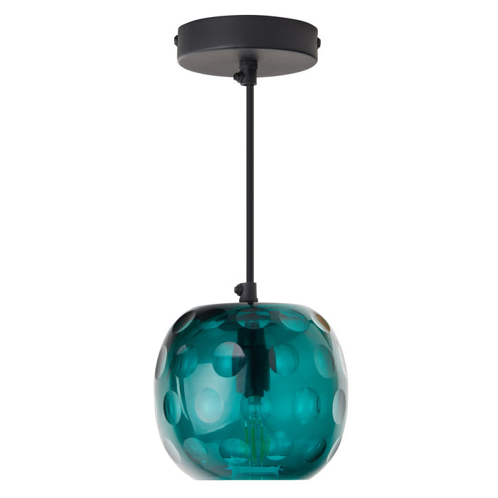 6" W Anthony Retro Teal Hand-Blown Glass Globe Shade Pendant Light with Hand Cut Polka Dot Design-Off