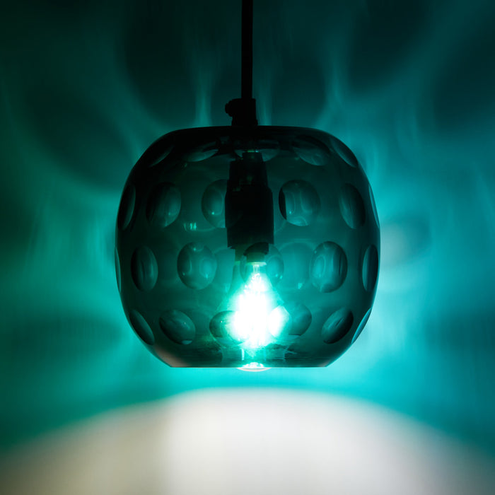 6" W Anthony Retro Teal Hand-Blown Glass Globe Shade Pendant Light with Hand Cut Polka Dot Design