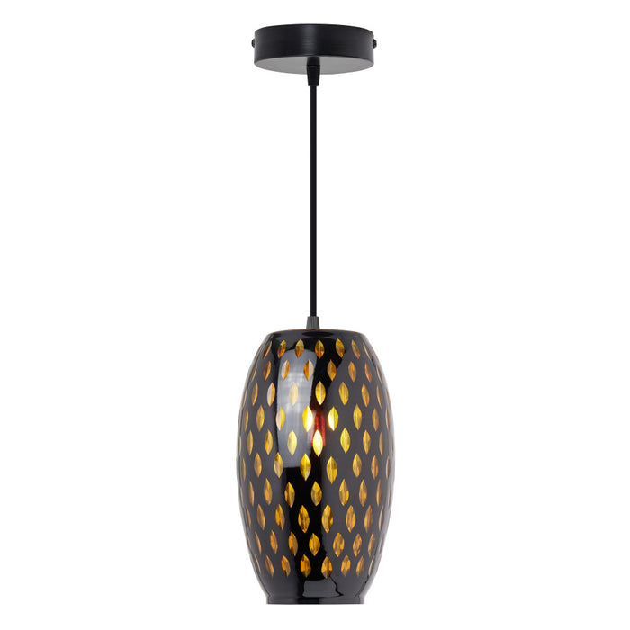 6" W Austin Glam Black and Amber Glass Globe Shade Pendant Light-On