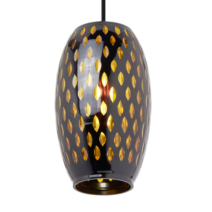 6" W Austin Glam Black and Amber Glass Globe Shade Pendant Light. Shade closeup-On