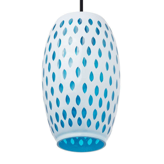 6" W Austin Glam White and Blue Glass Globe Shade Pendant Light. Shade closeup-Off