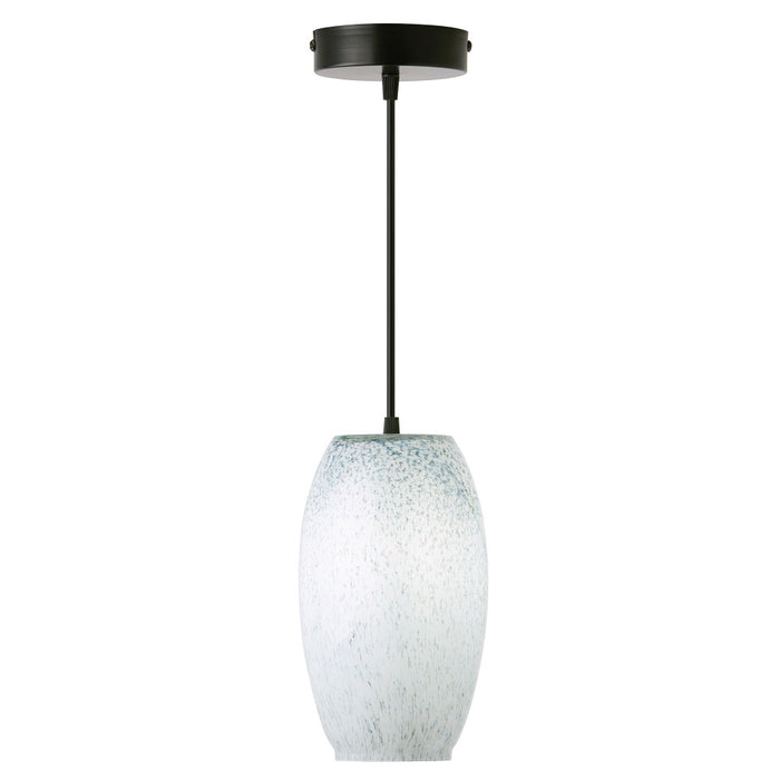 6" W Handblown Glass White/Blue/Green Elongated Dome Shade Pendant-On