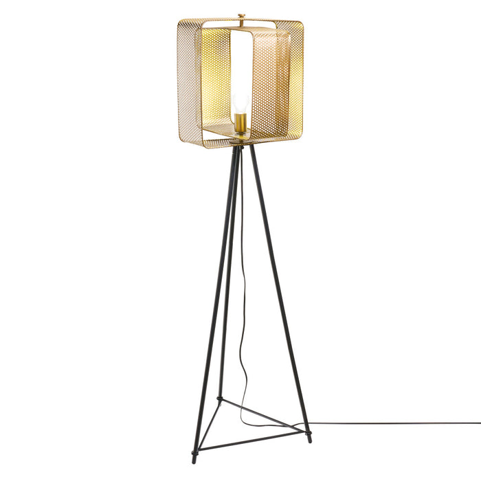 60" H Theo Gold Punched Metal Tripod Floor Lamp-On