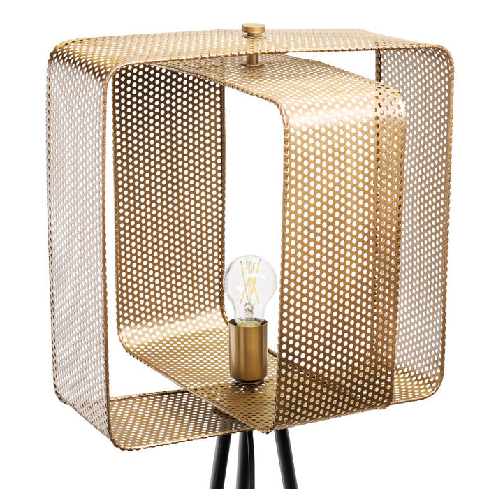 60" H Theo Gold Punched Metal Tripod Floor Lamp. Shade closeup-Off
