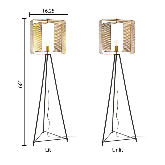 60" H Theo Gold Punched Metal Tripod Floor Lamp