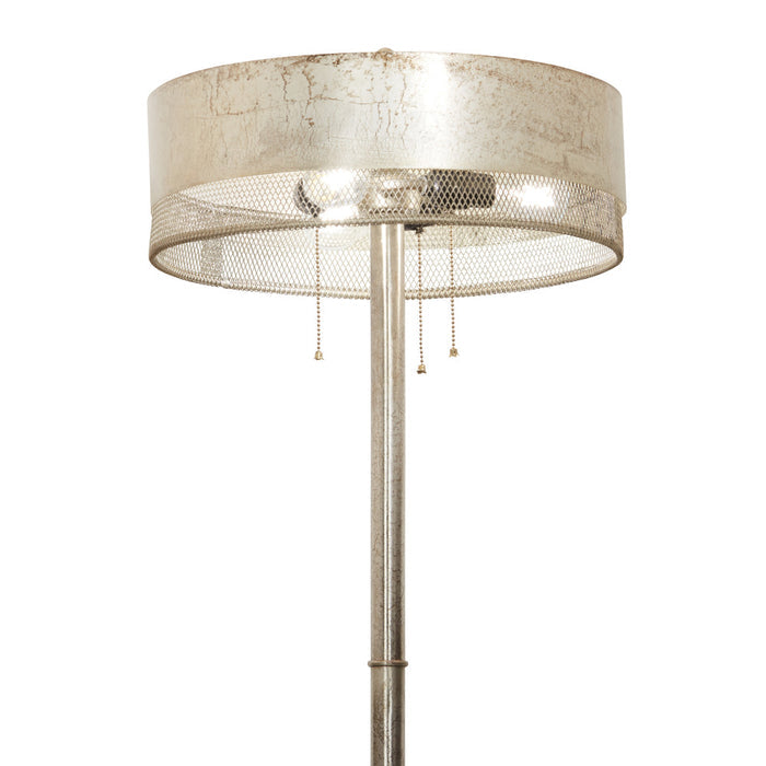 62" H Veronica Aged Silver-Finish Metal Floor Lamp. Shade closeup-On