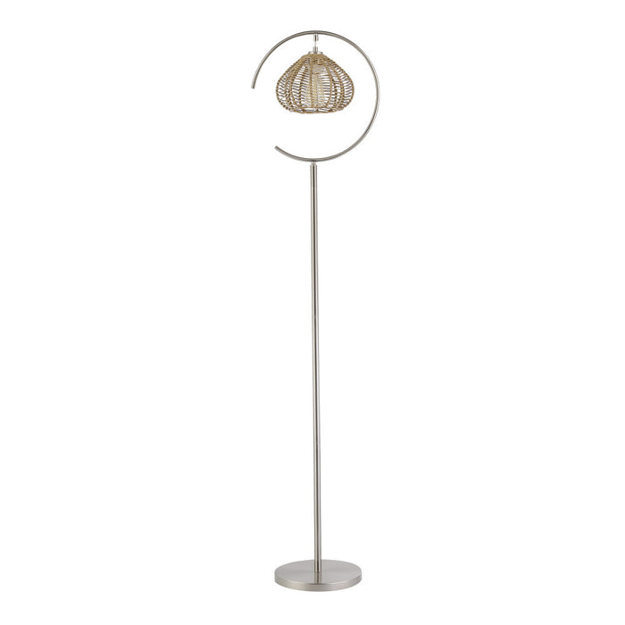63.75"H Brushed Nickel Iron Floor Lamp & Tan Rattan Shade-Off