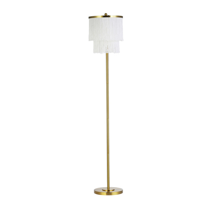 63"H Polished Metal Floor Lamp With Cream Fringe Shade-Off
