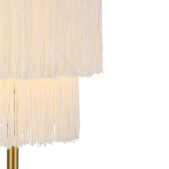 63"H Polished Metal Floor Lamp With Cream Fringe Shade