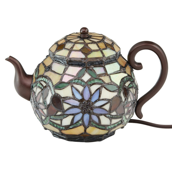 6.5"H Stained Glass Teapot Accent Lamp-Off
