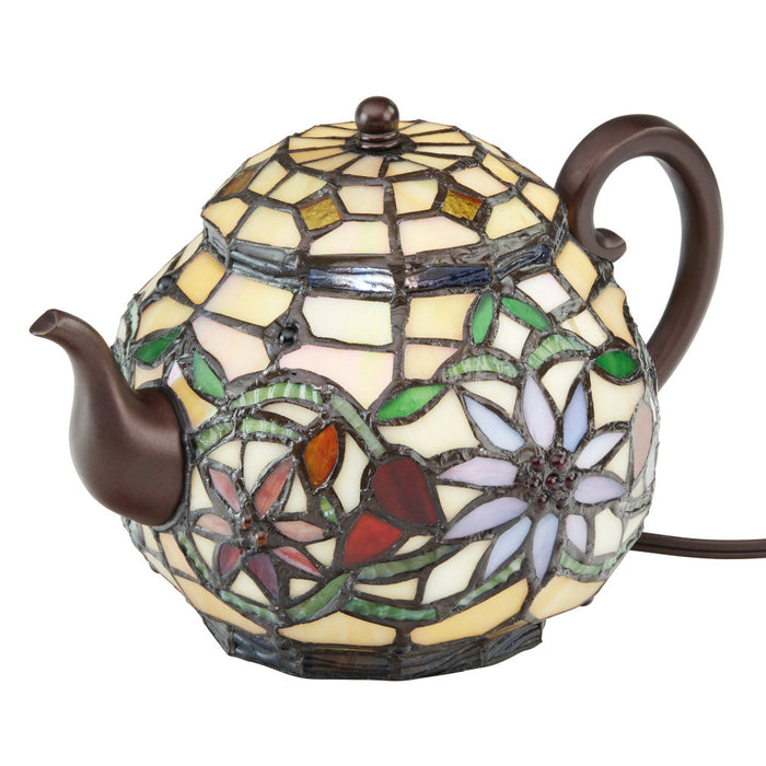 6.5"H Stained Glass Teapot Accent Lamp-On