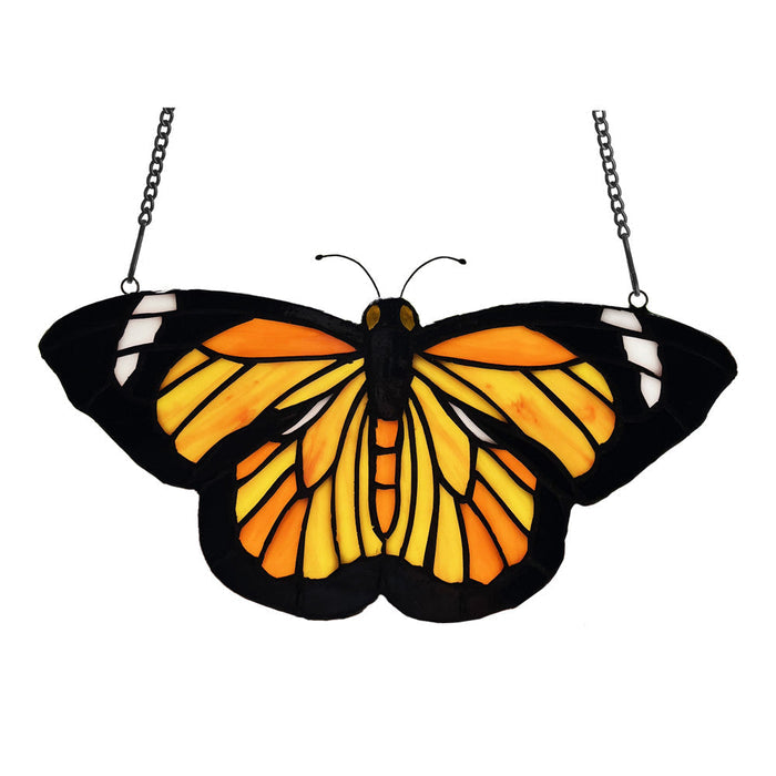 6.5"H Yellow & Orange Butterfly Stained Glass Window Panel-Backlit
