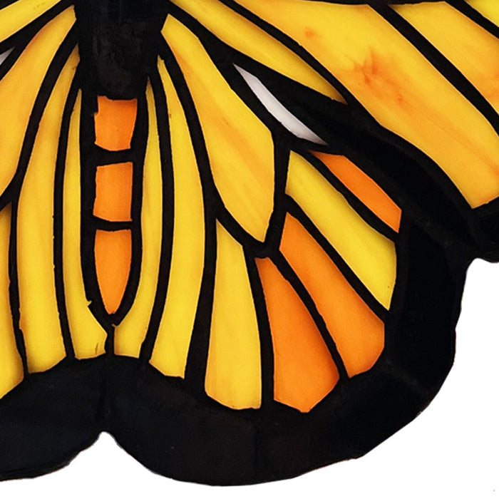 6.5"H Yellow & Orange Butterfly Stained Glass Window Panel-Closeup