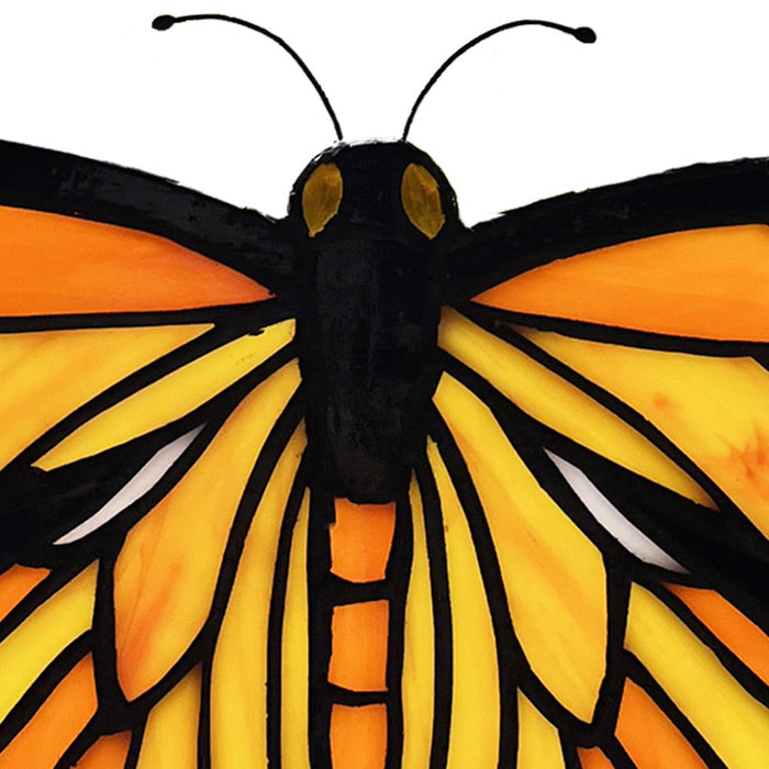 6.5"H Yellow & Orange Butterfly Stained Glass Window Panel-Closeup