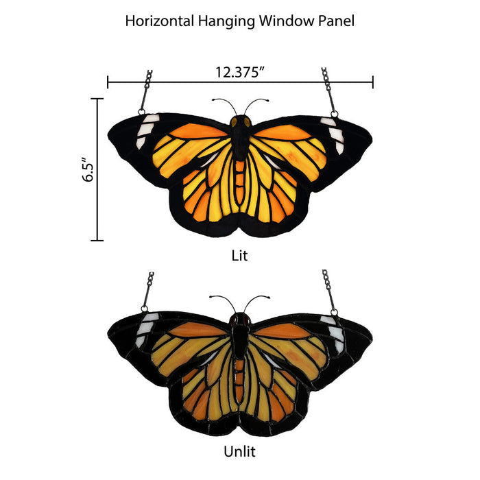 6.5"H Yellow & Orange Butterfly Stained Glass Window Panel-Comparison between backlit and frontlit
