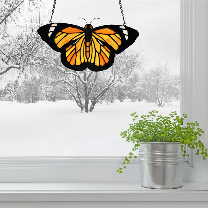 6.5"H Yellow & Orange Butterfly Stained Glass Window Panel