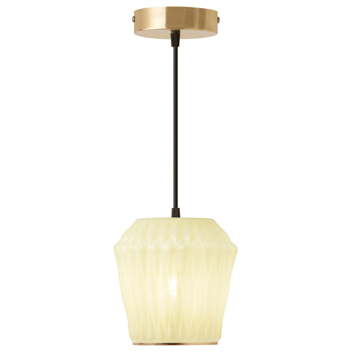 6.75" W Ken Glam Light Yellow and Gold Geometric Shaped Glass Shade Pendant-On