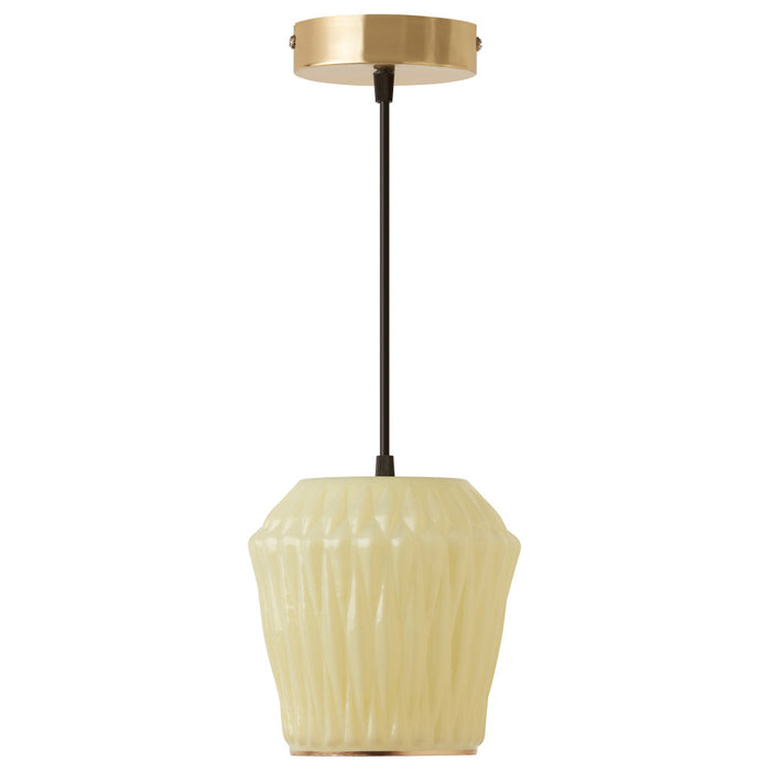 6.75" W Ken Glam Light Yellow and Gold Geometric Shaped Glass Shade Pendant-Off