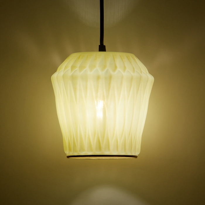 6.75" W Ken Glam Light Yellow and Gold Geometric Shaped Glass Shade Pendant