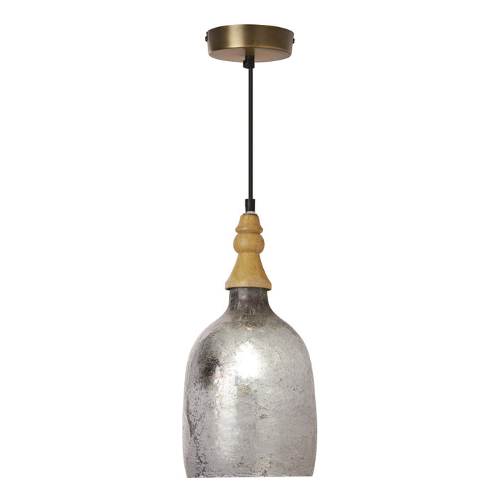 7" Coralie Textured Silver Glass Bell-Shaped Pendant Lamp-On