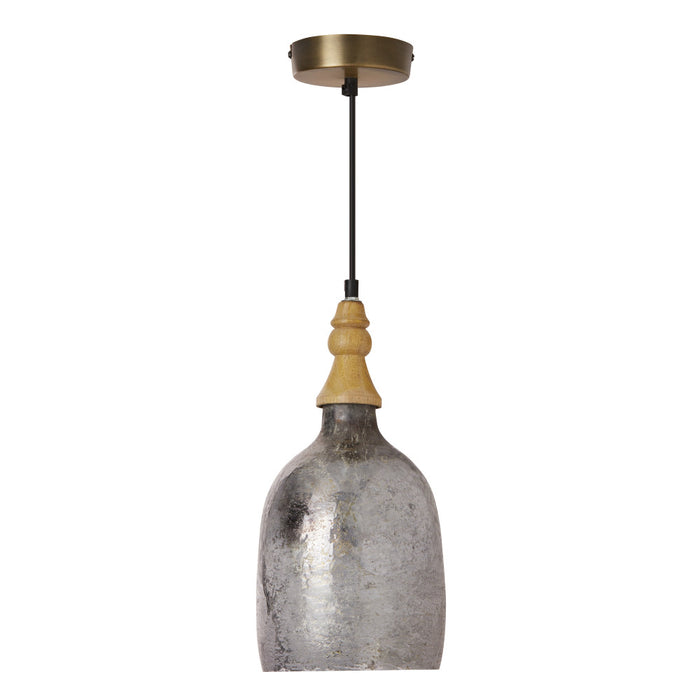 7" Coralie Textured Silver Glass Bell-Shaped Pendant Lamp-Off