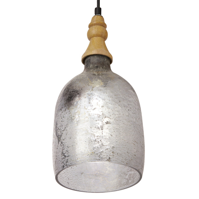 7" Coralie Textured Silver Glass Bell-Shaped Pendant Lamp. Shade closeup-On