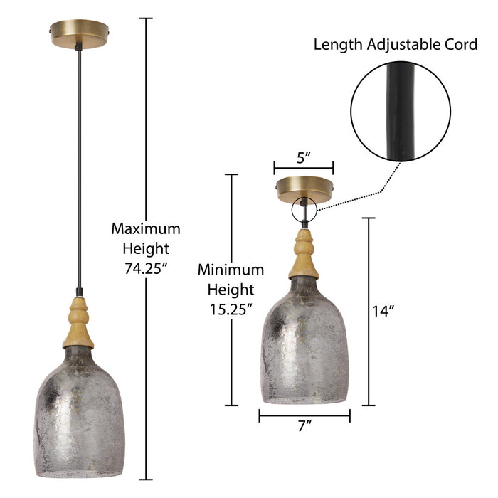 7" Coralie Textured Silver Glass Bell-Shaped Pendant Lamp